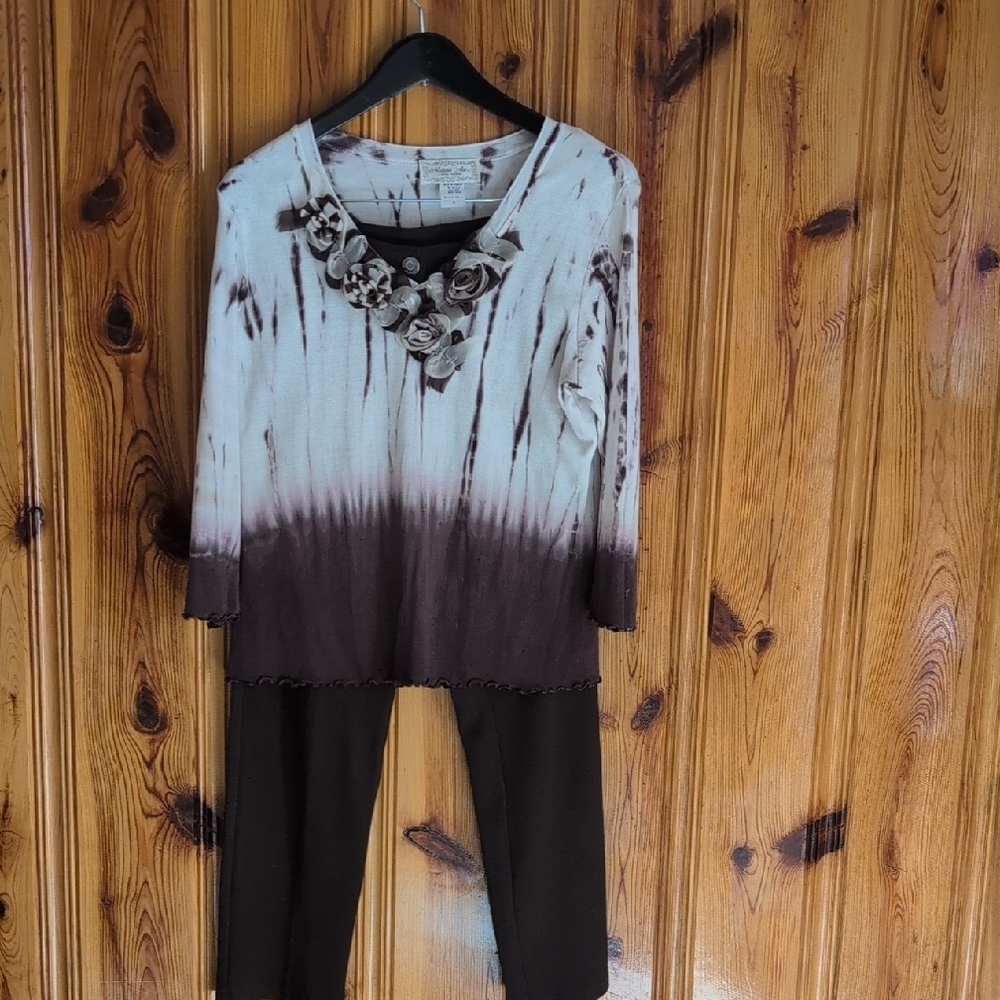 Brown and Cream Tie-Dye Top and Pants Set